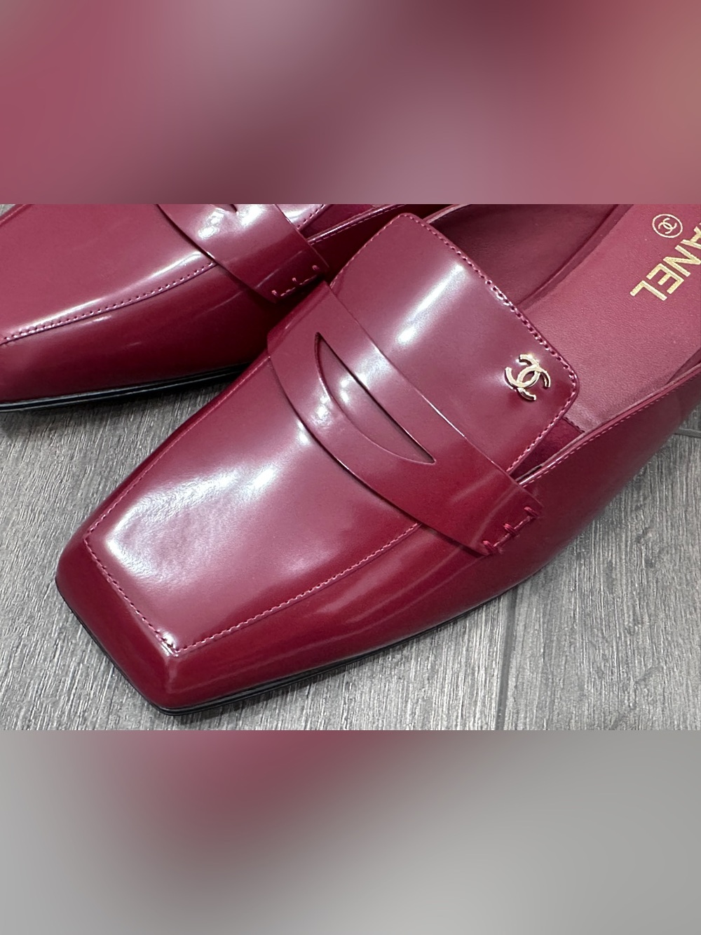 2026 CHANEL BURGUNDY LEATHER SLIDES MULES HALF LOAFER SHOES GOLD CC LOGO 41 - Picture 10 of 16